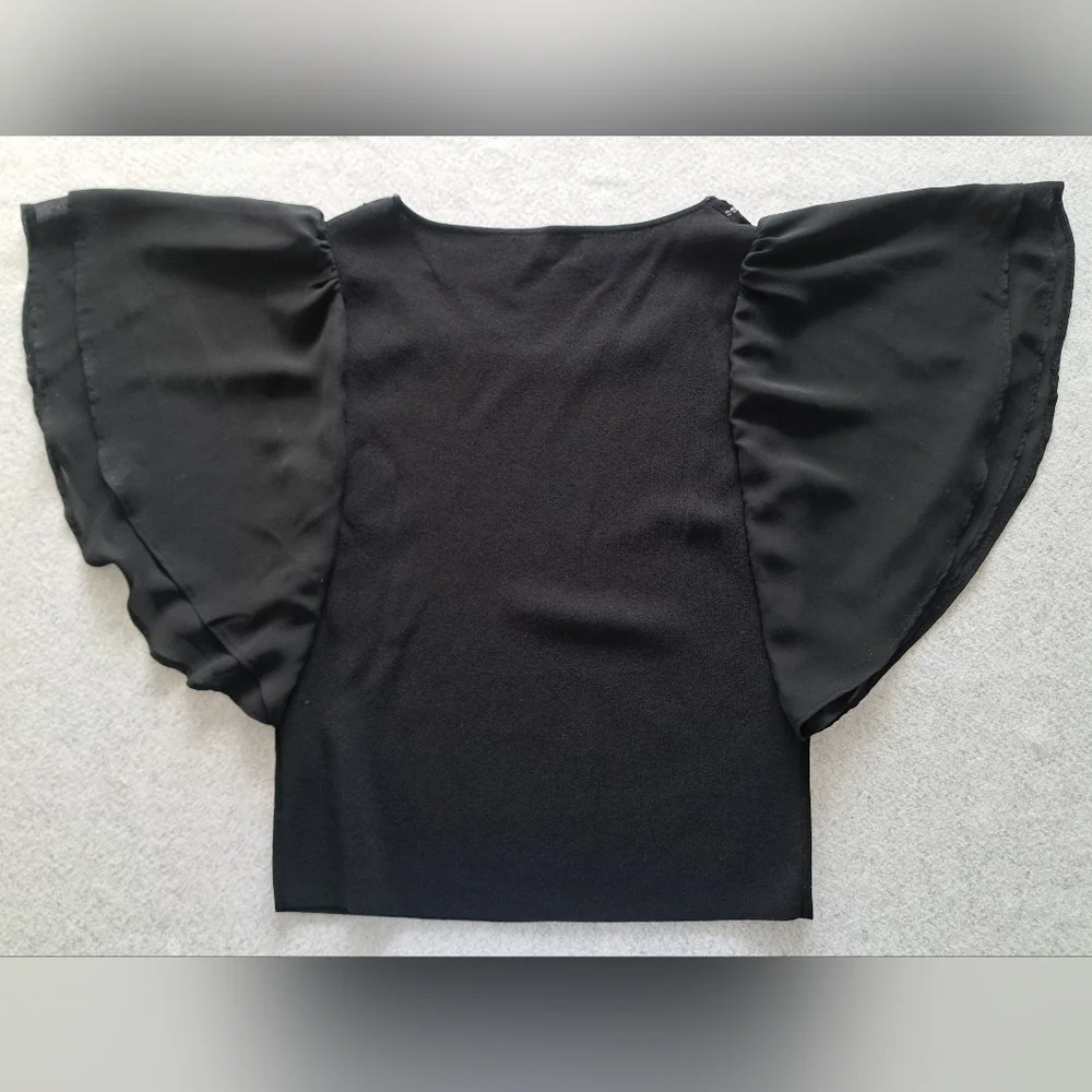 Jones New York Black Beaded Flutter Sleeve Top - Picture 3 of 10